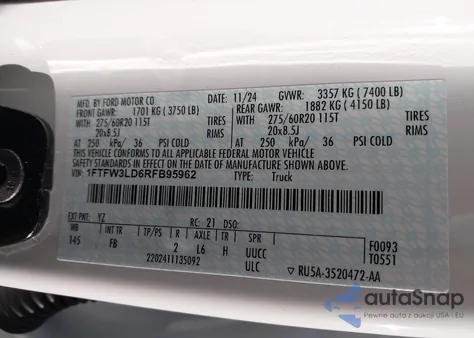 2024 Ford F-150 Xlt from USA, damaged, VIN 1FTFW3LD6RFB95962